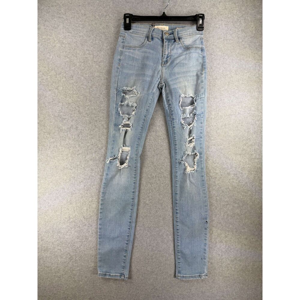 PacSun Women’s 24 Light Wash Distressed Ripped Skinny Jegging Jeans 3561